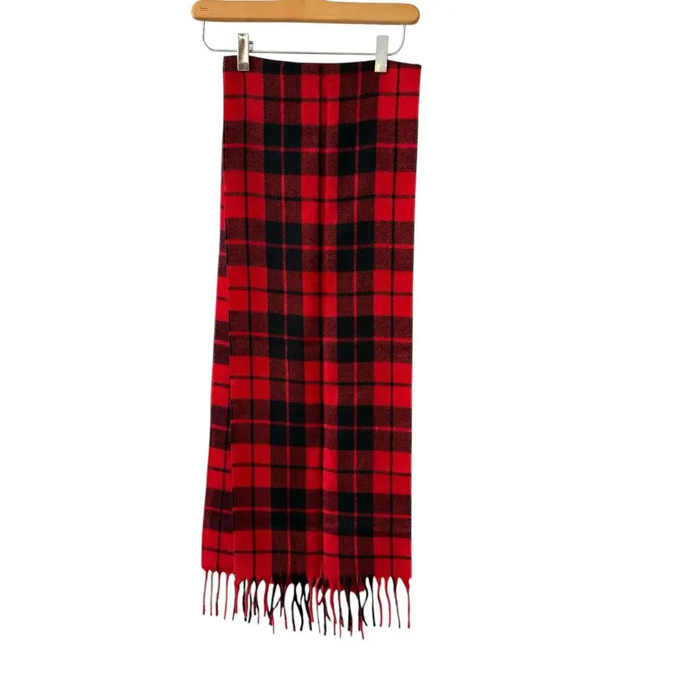 Vintage Christian Dior Buffalo Plaid Fringed Scarf Red Black